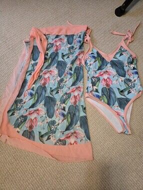 Tropical Floral One-Piece Swimsuit with Matching Cover-Up